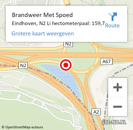 Locatie op kaart van de 112 melding: Brandweer Met Spoed Naar Eindhoven, N2 Li hectometerpaal: 159,7 op 16 augustus 2020 13:43