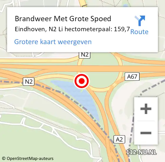 Locatie op kaart van de 112 melding: Brandweer Met Grote Spoed Naar Eindhoven, N2 Li hectometerpaal: 159,7 op 16 augustus 2020 13:48