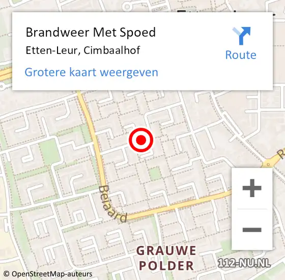 Locatie op kaart van de 112 melding: Brandweer Met Spoed Naar Etten-Leur, Cimbaalhof op 16 augustus 2020 17:57