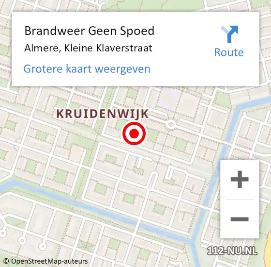 Locatie op kaart van de 112 melding: Brandweer Geen Spoed Naar Almere, Kleine Klaverstraat op 16 augustus 2020 21:56