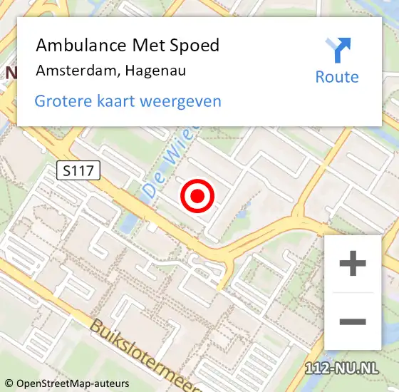 Locatie op kaart van de 112 melding: Ambulance Met Spoed Naar Amsterdam, Hagenau op 17 augustus 2020 01:16
