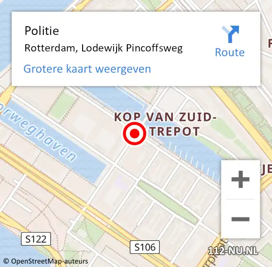 Locatie op kaart van de 112 melding: Politie Rotterdam, Lodewijk Pincoffsweg op 17 augustus 2020 09:32