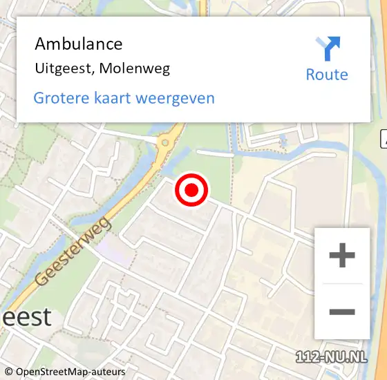 Locatie op kaart van de 112 melding: Ambulance Uitgeest, Molenweg op 17 augustus 2020 10:22