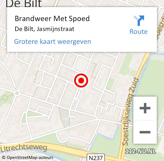 Locatie op kaart van de 112 melding: Brandweer Met Spoed Naar De Bilt, Jasmijnstraat op 17 augustus 2020 15:39