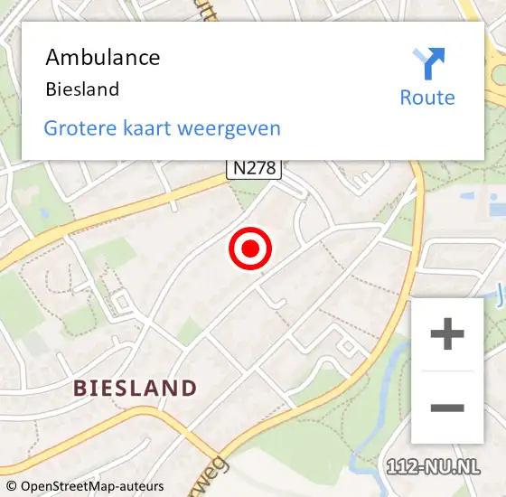 Locatie op kaart van de 112 melding: Ambulance Biesland op 17 augustus 2020 18:43