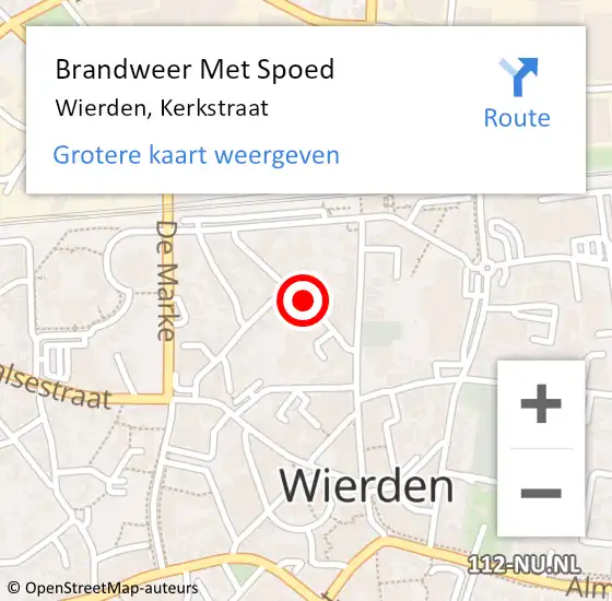 Locatie op kaart van de 112 melding: Brandweer Met Spoed Naar Wierden, Kerkstraat op 17 augustus 2020 21:42