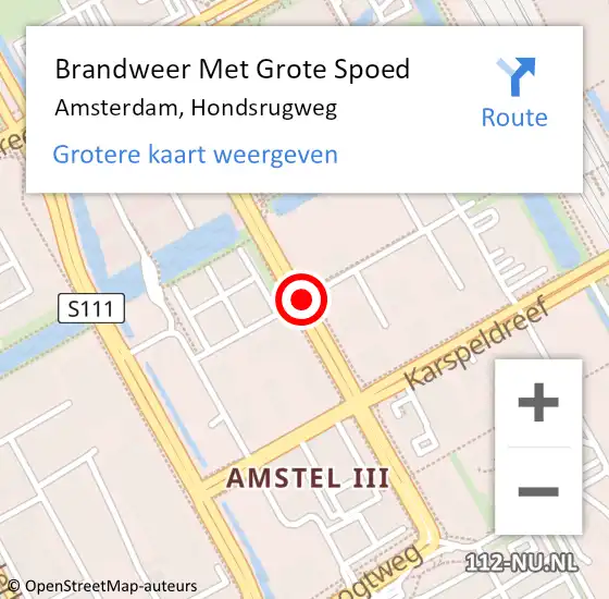 Locatie op kaart van de 112 melding: Brandweer Met Grote Spoed Naar Amsterdam, Hondsrugweg op 18 augustus 2020 08:52