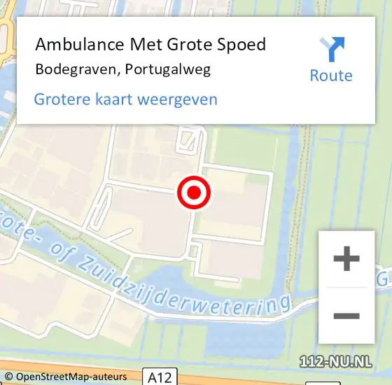 Locatie op kaart van de 112 melding: Ambulance Met Grote Spoed Naar Bodegraven, Portugalweg op 18 augustus 2020 15:44