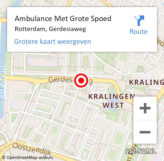 Locatie op kaart van de 112 melding: Ambulance Met Grote Spoed Naar Rotterdam, Gerdesiaweg op 19 augustus 2020 09:35