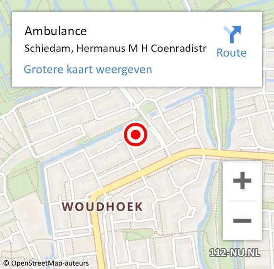 Locatie op kaart van de 112 melding: Ambulance Schiedam, Hermanus M H Coenradistr op 19 augustus 2020 10:19