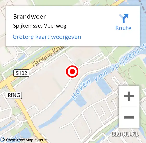 Locatie op kaart van de 112 melding: Brandweer Spijkenisse, Veerweg op 19 augustus 2020 14:11