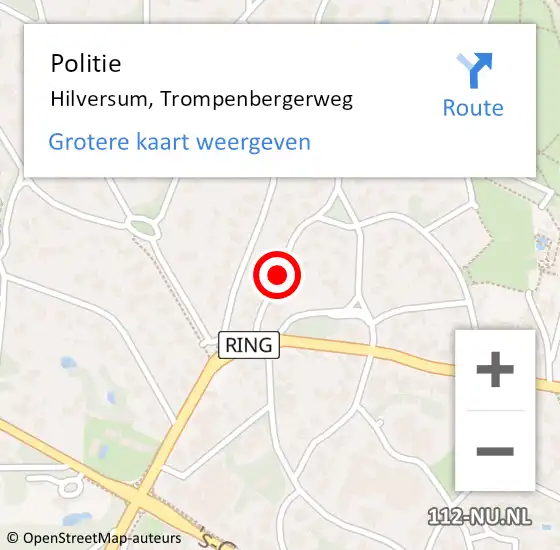 Locatie op kaart van de 112 melding: Politie Hilversum, Trompenbergerweg op 19 augustus 2020 17:21