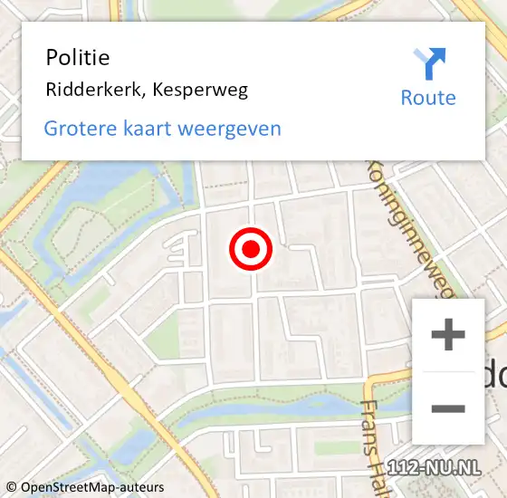 Locatie op kaart van de 112 melding: Politie Ridderkerk, Kesperweg op 19 augustus 2020 18:58