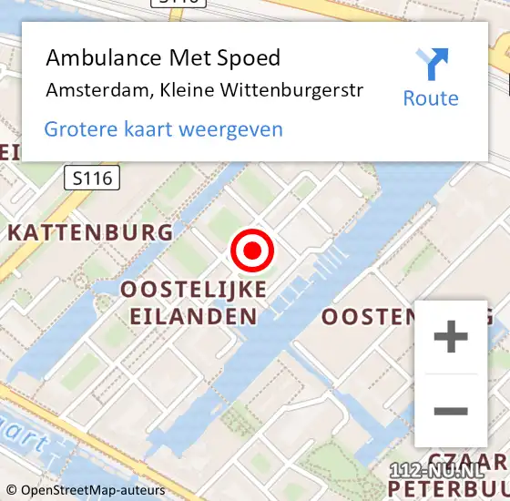 Locatie op kaart van de 112 melding: Ambulance Met Spoed Naar Amsterdam, Kleine Wittenburgerstr op 20 augustus 2020 01:33