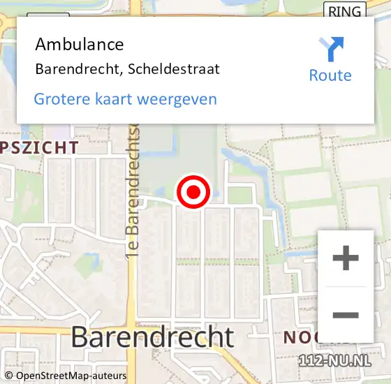 Locatie op kaart van de 112 melding: Ambulance Barendrecht, Scheldestraat op 20 augustus 2020 11:44