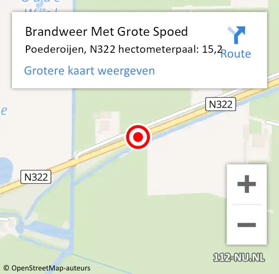 Locatie op kaart van de 112 melding: Brandweer Met Grote Spoed Naar Poederoijen, N322 hectometerpaal: 15,2 op 20 augustus 2020 17:02