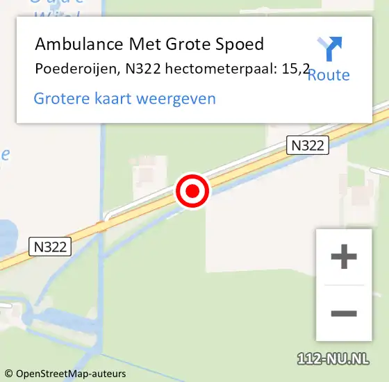 Locatie op kaart van de 112 melding: Ambulance Met Grote Spoed Naar Poederoijen, N322 hectometerpaal: 15,2 op 20 augustus 2020 17:03
