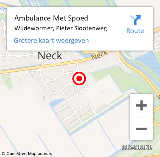 Locatie op kaart van de 112 melding: Ambulance Met Spoed Naar Wijdewormer, Pieter Slootenweg op 21 augustus 2020 03:09