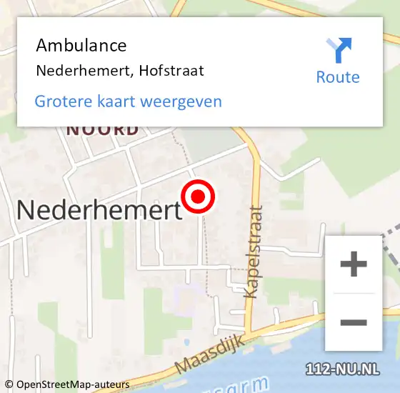 Locatie op kaart van de 112 melding: Ambulance Nederhemert, Hofstraat op 21 augustus 2020 11:20