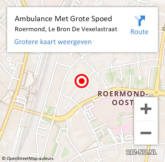 Locatie op kaart van de 112 melding: Ambulance Met Grote Spoed Naar Roermond, Le Bron De Vexelastraat op 21 augustus 2020 11:37