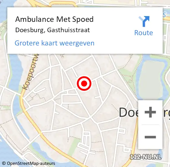 Locatie op kaart van de 112 melding: Ambulance Met Spoed Naar Doesburg, Gasthuisstraat op 21 augustus 2020 12:52
