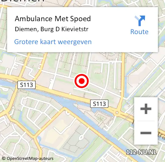 Locatie op kaart van de 112 melding: Ambulance Met Spoed Naar Diemen, Burg D Kievietstr op 21 augustus 2020 14:39