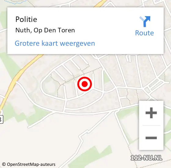 Locatie op kaart van de 112 melding: Politie Nuth, Op Den Toren op 21 augustus 2020 18:59