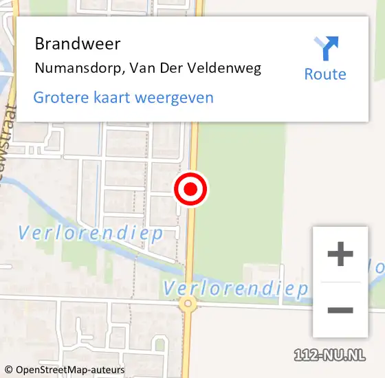 Locatie op kaart van de 112 melding: Brandweer Numansdorp, Van Der Veldenweg op 22 augustus 2020 00:47