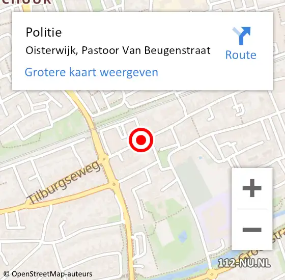 Locatie op kaart van de 112 melding: Politie Oisterwijk, Pastoor Van Beugenstraat op 22 augustus 2020 15:38