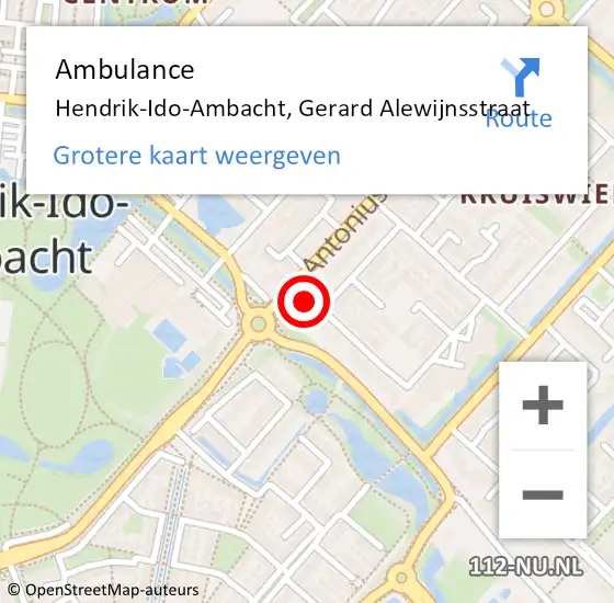 Locatie op kaart van de 112 melding: Ambulance Hendrik-Ido-Ambacht, Gerard Alewijnsstraat op 22 augustus 2020 21:06