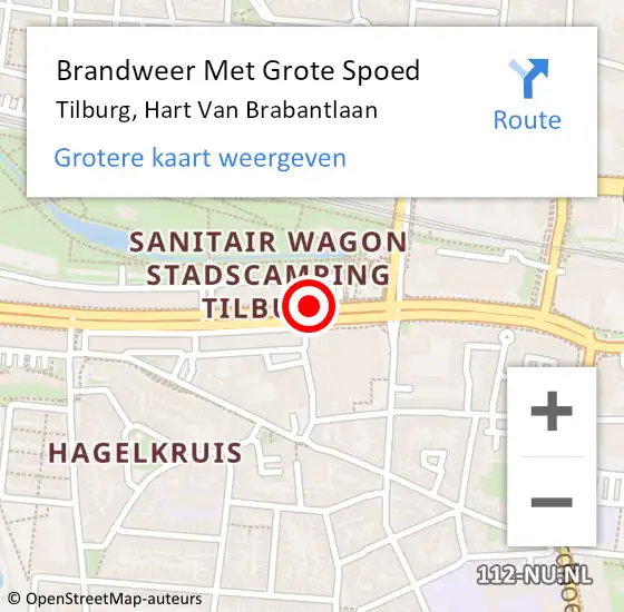 Locatie op kaart van de 112 melding: Brandweer Met Grote Spoed Naar Tilburg, Hart Van Brabantlaan op 22 augustus 2020 21:44