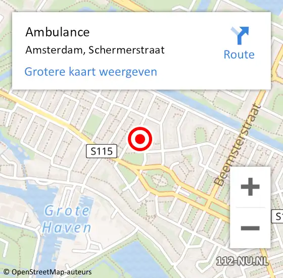 Locatie op kaart van de 112 melding: Ambulance Amsterdam, Schermerstraat op 23 augustus 2020 08:16
