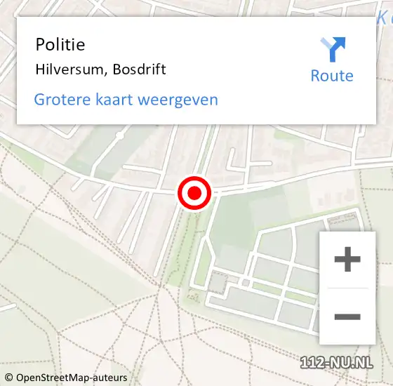 Locatie op kaart van de 112 melding: Politie Hilversum, Bosdrift op 23 augustus 2020 15:43