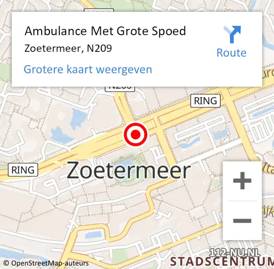 Locatie op kaart van de 112 melding: Ambulance Met Grote Spoed Naar Zoetermeer, N209 op 24 augustus 2020 06:36