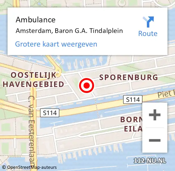 Locatie op kaart van de 112 melding: Ambulance Amsterdam, Baron G.A. Tindalplein op 24 augustus 2020 14:14