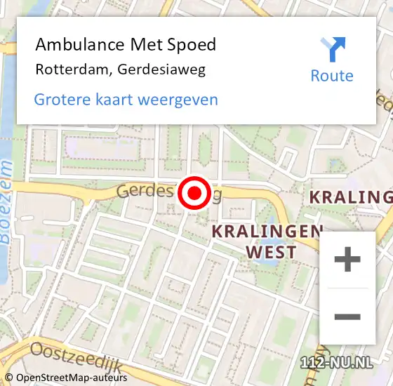 Locatie op kaart van de 112 melding: Ambulance Met Spoed Naar Rotterdam, Gerdesiaweg op 24 augustus 2020 16:00
