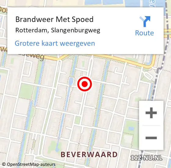 Locatie op kaart van de 112 melding: Brandweer Met Spoed Naar Rotterdam, Slangenburgweg op 25 augustus 2020 05:35