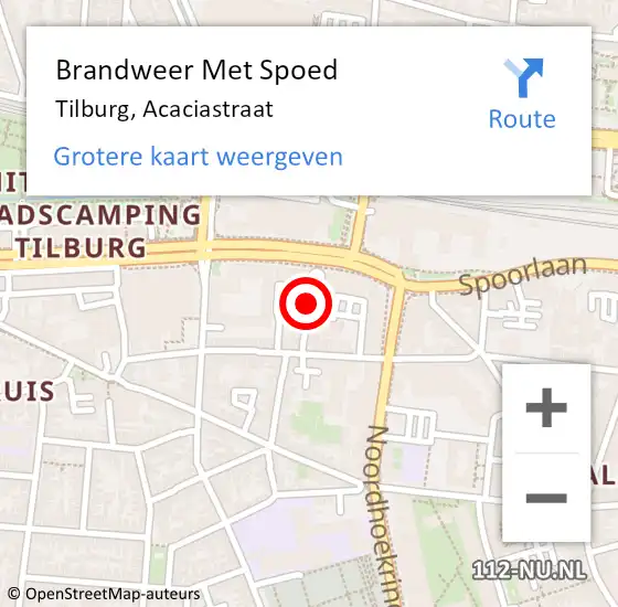 Locatie op kaart van de 112 melding: Brandweer Met Spoed Naar Tilburg, Acaciastraat op 25 augustus 2020 12:56