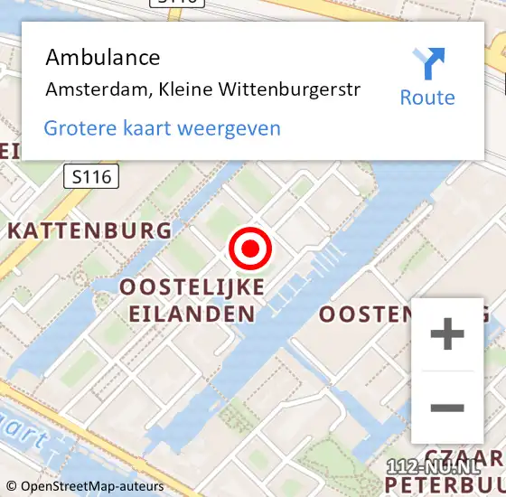 Locatie op kaart van de 112 melding: Ambulance Amsterdam, Kleine Wittenburgerstr op 25 augustus 2020 13:25
