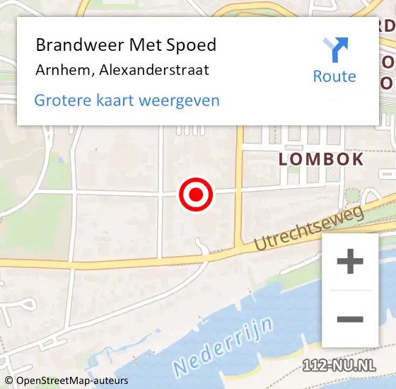 Locatie op kaart van de 112 melding: Brandweer Met Spoed Naar Arnhem, Alexanderstraat op 25 augustus 2020 14:17