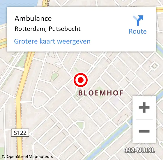 Locatie op kaart van de 112 melding: Ambulance Rotterdam, Putsebocht op 25 augustus 2020 15:01
