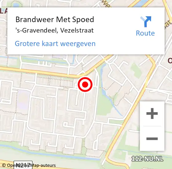 Locatie op kaart van de 112 melding: Brandweer Met Spoed Naar 's-Gravendeel, Vezelstraat op 26 augustus 2020 07:18