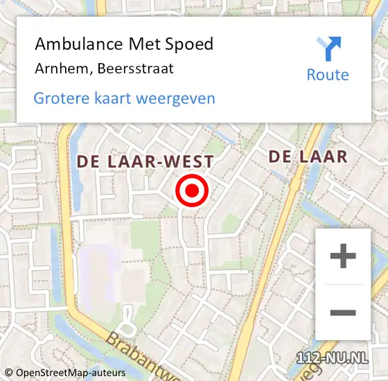 Locatie op kaart van de 112 melding: Ambulance Met Spoed Naar Arnhem, Beersstraat op 26 augustus 2020 14:31