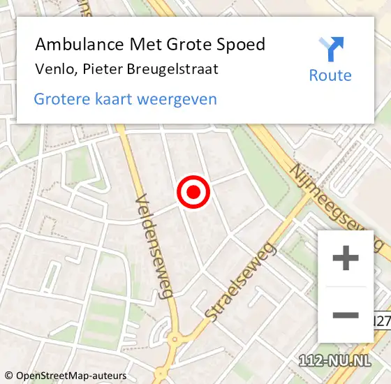 Locatie op kaart van de 112 melding: Ambulance Met Grote Spoed Naar Venlo, Pieter Breugelstraat op 17 mei 2014 02:13