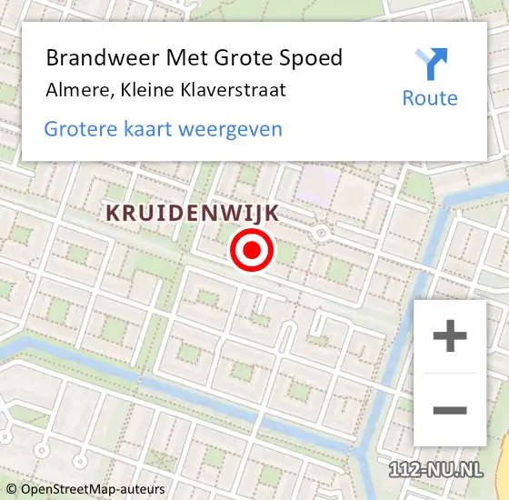 Locatie op kaart van de 112 melding: Brandweer Met Grote Spoed Naar Almere, Kleine Klaverstraat op 27 augustus 2020 10:55
