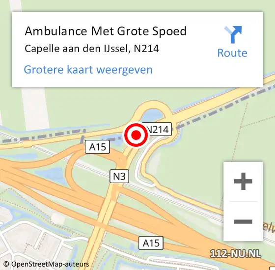 Locatie op kaart van de 112 melding: Ambulance Met Grote Spoed Naar Capelle aan den IJssel, N214 op 27 augustus 2020 12:43