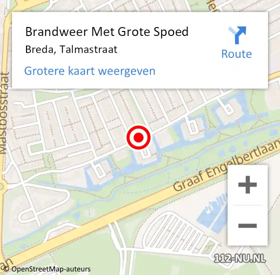 Locatie op kaart van de 112 melding: Brandweer Met Grote Spoed Naar Breda, Talmastraat op 28 augustus 2020 10:58
