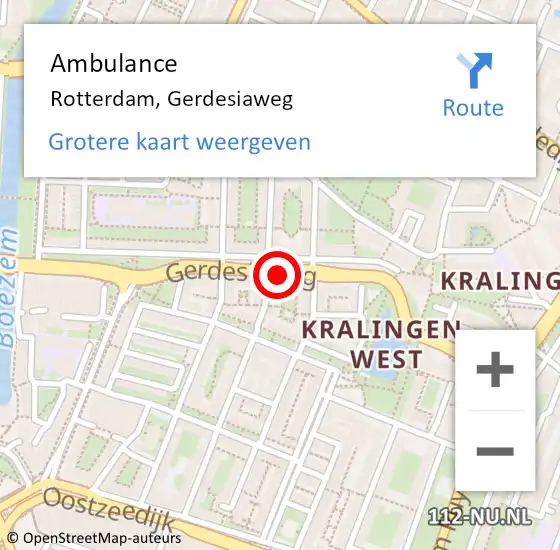 Locatie op kaart van de 112 melding: Ambulance Rotterdam, Gerdesiaweg op 28 augustus 2020 11:44