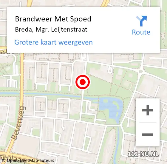 Locatie op kaart van de 112 melding: Brandweer Met Spoed Naar Breda, Mgr. Leijtenstraat op 28 augustus 2020 19:43