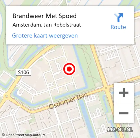 Locatie op kaart van de 112 melding: Brandweer Met Spoed Naar Amsterdam, Jan Rebelstraat op 28 augustus 2020 21:44